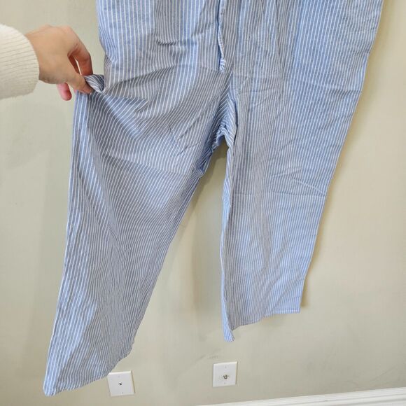 Anthropologie Drew Womens Striped Jumpsuit Small Blue White Nautical Beachy Wide - Picture 3 of 10
